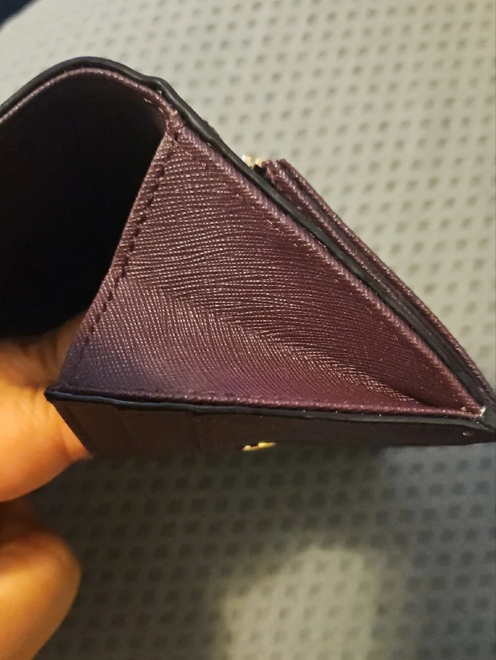 kate spade plum saffiano leather compact wallet with gold plaque